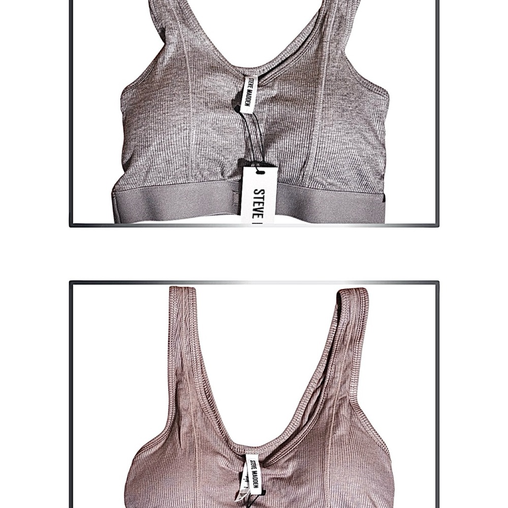 Steve Madden Women’s Ribbed Stretch Bralettes Bundle of 2 Sz M Nude/Heather Grey